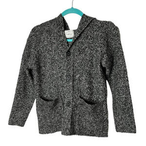 ZARA Kids Collection Cardigan Sweater with Hood in Marled Black and Gray, Size 8